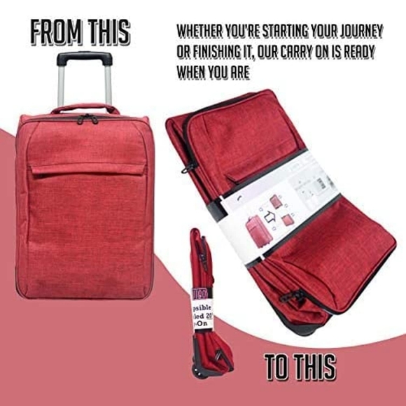 Softside Carry On Luggage Two-Tone Polyester 900D Red. Collapsible - Picture 4 of 10